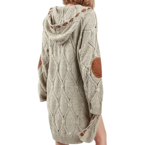 POL Sweaters - POL Women’s Cable Knit Beige Open Cardigan Duster Elbow Patches Sweater ~ Size S